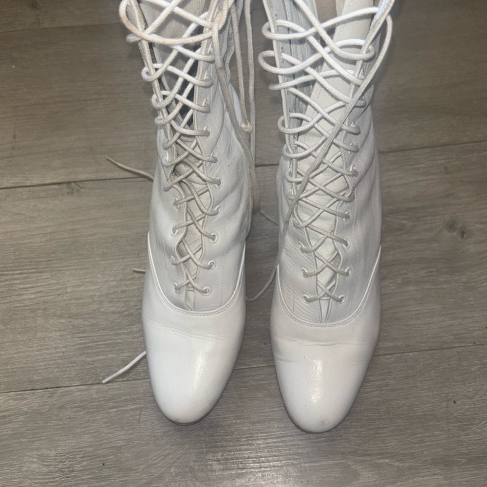 Miguelina White Lace Up Boots Victorian Style